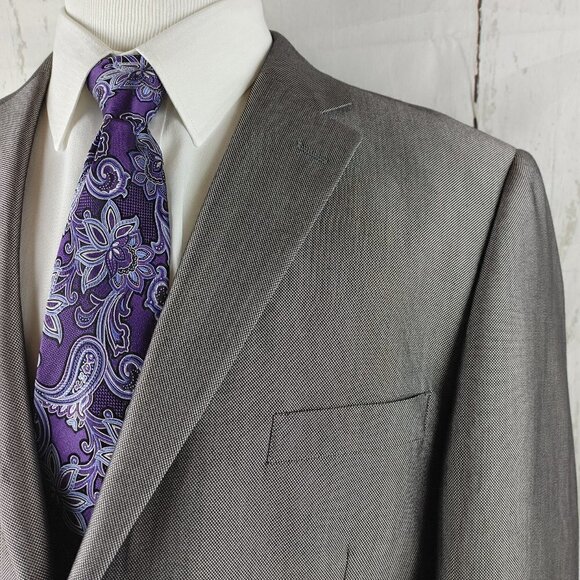 Carlo Lusso 150 44R 2 Button Gray Birdseye 2pc Suit 38x28 Flat Front - Picture 5 of 15